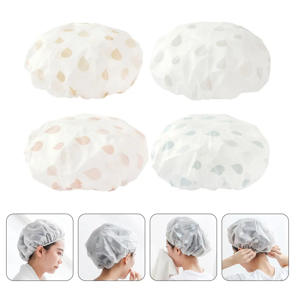 

4Pcs Waterproof Shower Cap Elastic EVA Foldable Travel Bathing Hat Hair Protection Women SPA Salon Durable Soft Comfortable Fit