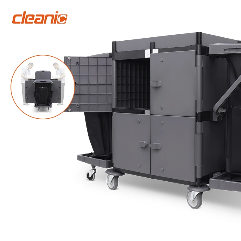 Carrello per la pulizia del villaggio in plastica 2025Hotel Carrello per la pulizia commerciale Carrello per la pulizia delle pulizie Carrello di servizio su ruote