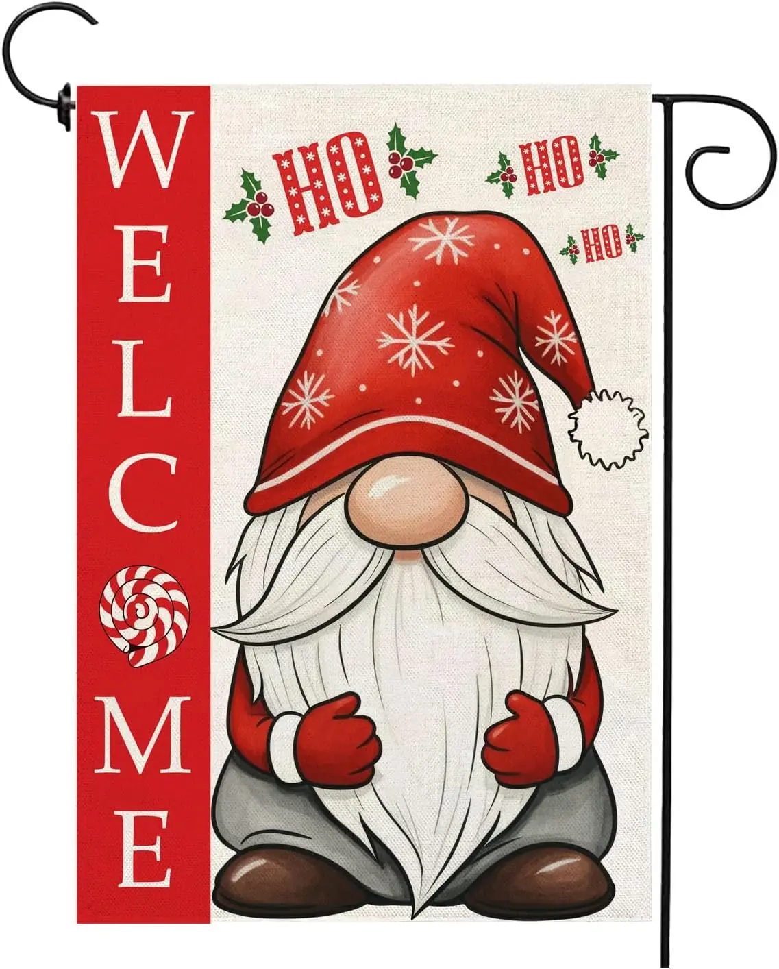 Welcome Christmas Garden Flag Xmas Gnome Burlap 12 x 18 Inch Vertical Double Sided Winter Vacation Decorations Candy Cane Ya SSL