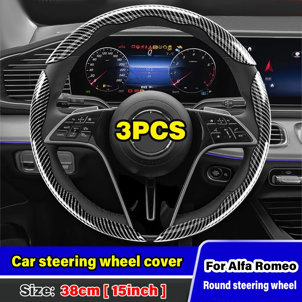 

3PCS Car Steering Wheel Cover 38cm Styling Auto Accesorios For Alfa Romeo 159 147 Giulietta Mito giulia Stelvio Tonale Spider 4C