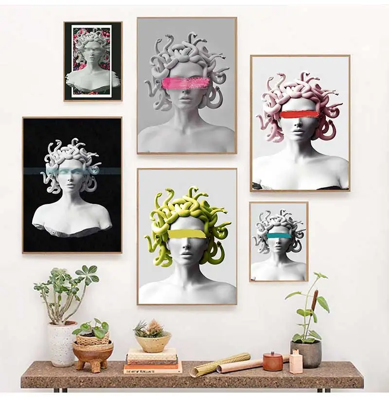 Emerald Medusa Art Poster Mythical Creature Wall Art Prints Modern Greek Mythology Canvas Painting for Gallery Home Room Decor