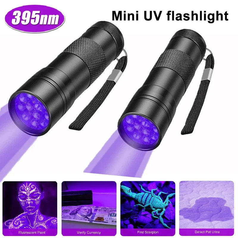 9/12 LED Draagbare UV Zaklamp Zwart Licht 395NM Ultraviolette Zaklamp Blacklight Detector voor Hond Urine Huisdier Vlek en Bed Bug