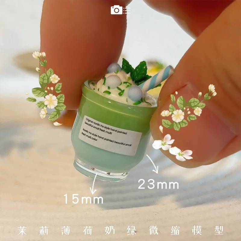 Miniature Fresh Beverage Display Model Dollhouse Accessories Mini Jasmine Mint Milk Green Beverage