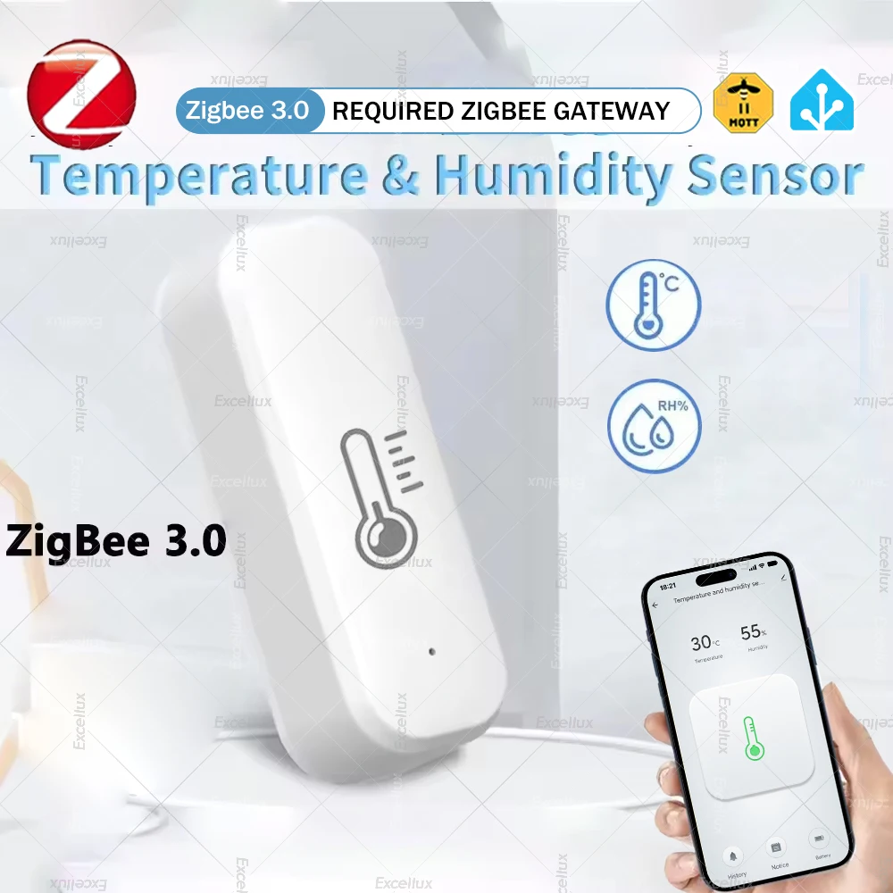 Sensor de temperatura y humedad ZigBee 3,0, termohigrómetro de interior en tiempo Real, monitor para asistente doméstico Z2M, Zigbee Gateway requerido