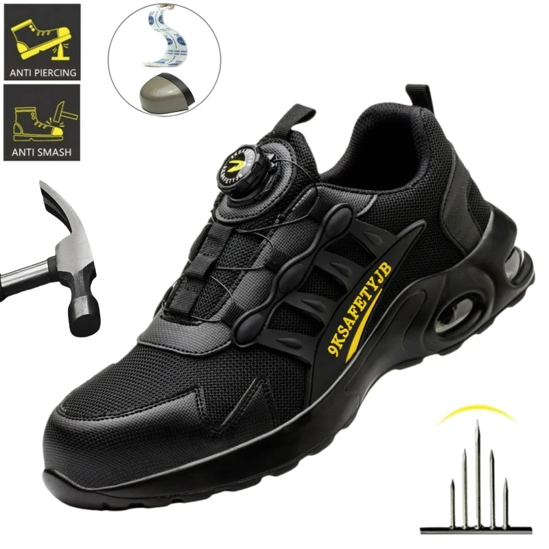 

Men's Rotating Button Safety Shoes Steel Toe Work Sneakers Indestructible Shoes Puncture-Proof work Boots Air Cushion Men Boots