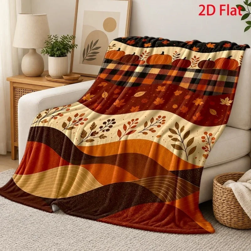 Watercolor Maple Leaf Gradient Background Print Throw Blanket, Soft Autumn Harvest Decorative Home Cover