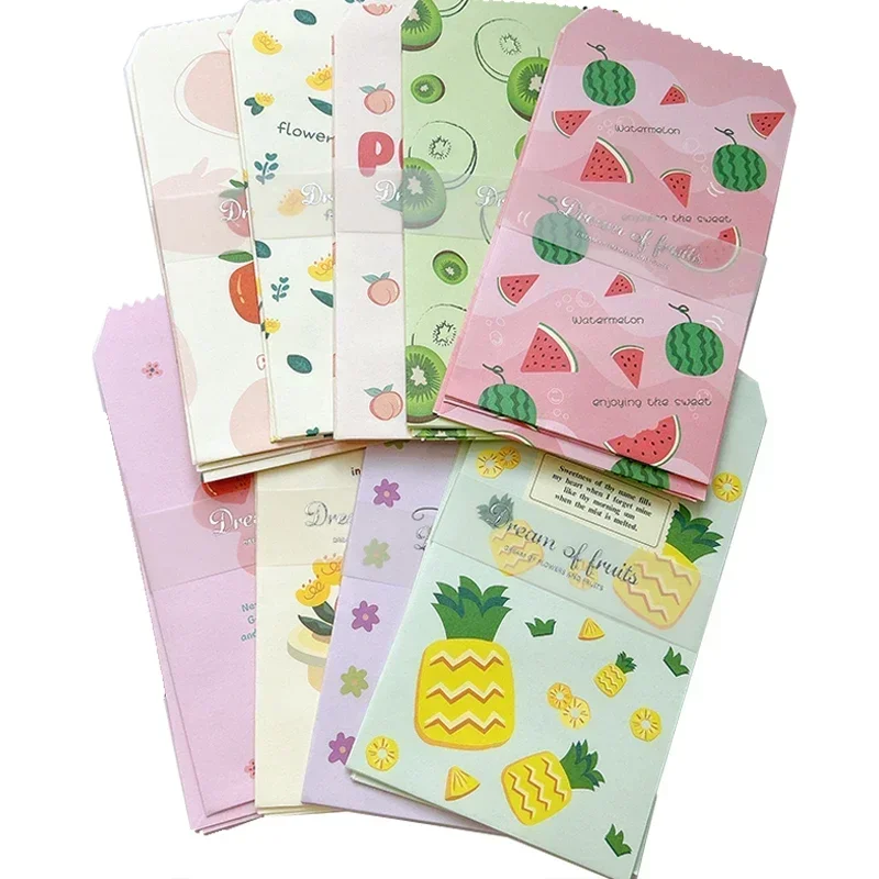 10Pcs envelope stripes daily random Child Printing Fruit vegetable Cute nostalgic wallets Romantic Cartoon Pattern  20*12CM