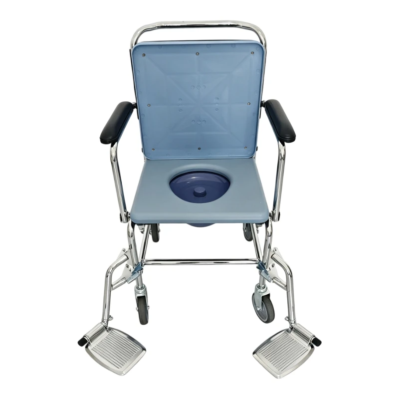 Wheeled Commode Chair with Casters, Footrest, Shower Toilet Transport Seat for Seniors, Disabled Patient Care