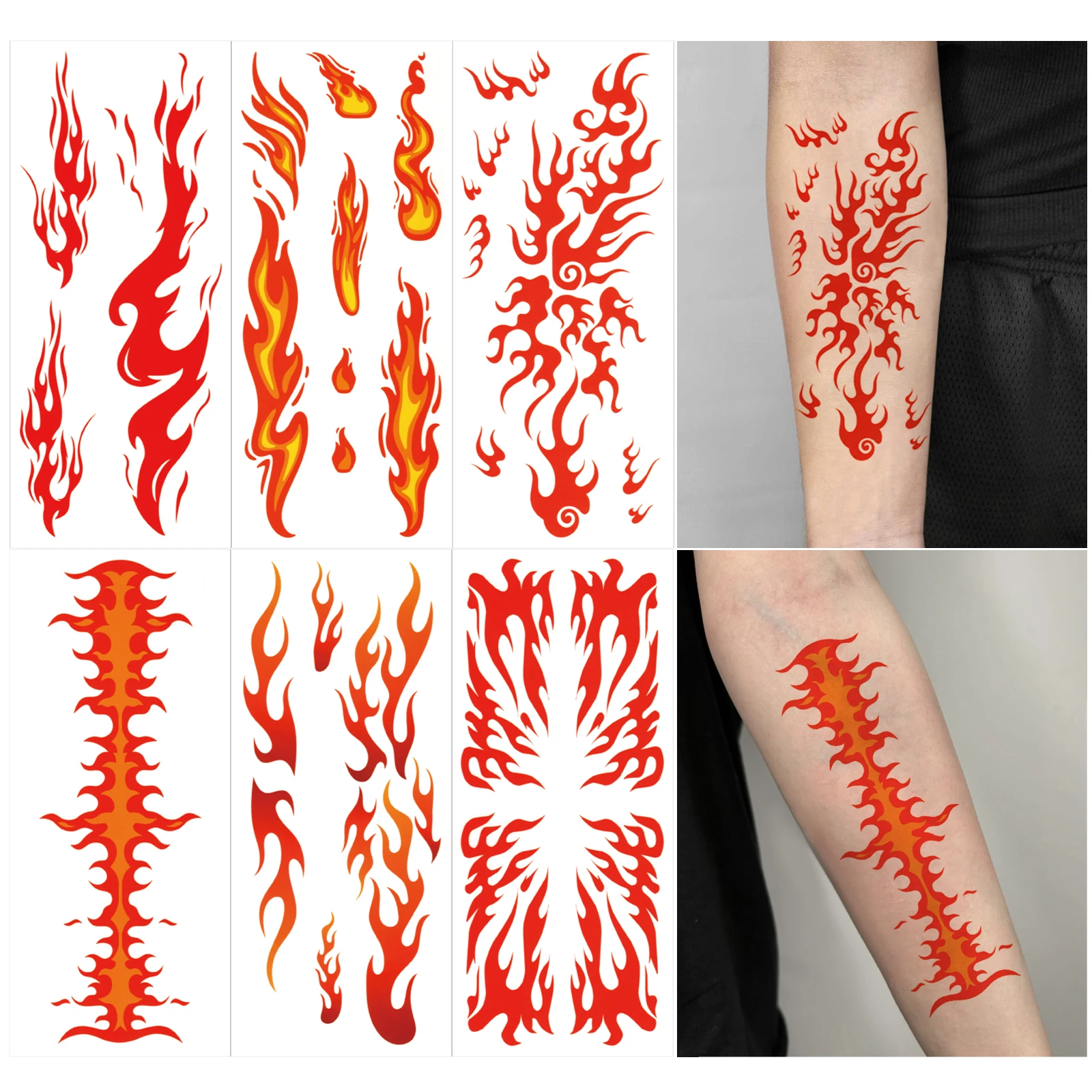 

6pcs Summer Flower Flame Temporary Tattoo Stickers Festival Makeup Face Stickers Fake Tattoo for Arm Hand Tattoo 타투스티커