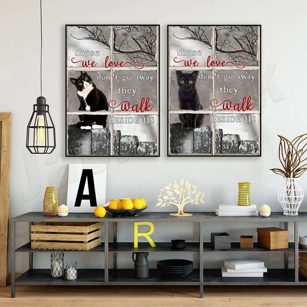 Tuxedo Cat, Black Cat Poster and Canvas, The Ones We Love Don't Disappear, They Walk With Us Every Day Memorial Gift, Home Decor