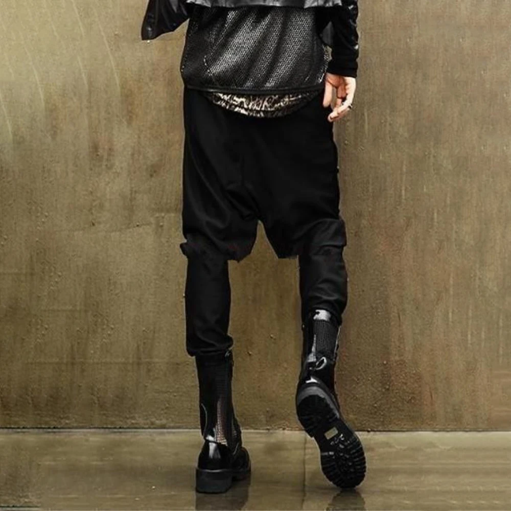 XS-5XL Mens Spring Low Crotch Detachable Side Swept Casual Pants Streetwear Fashion Nightclub Dj Punk Jogger Pants Men'S Wear