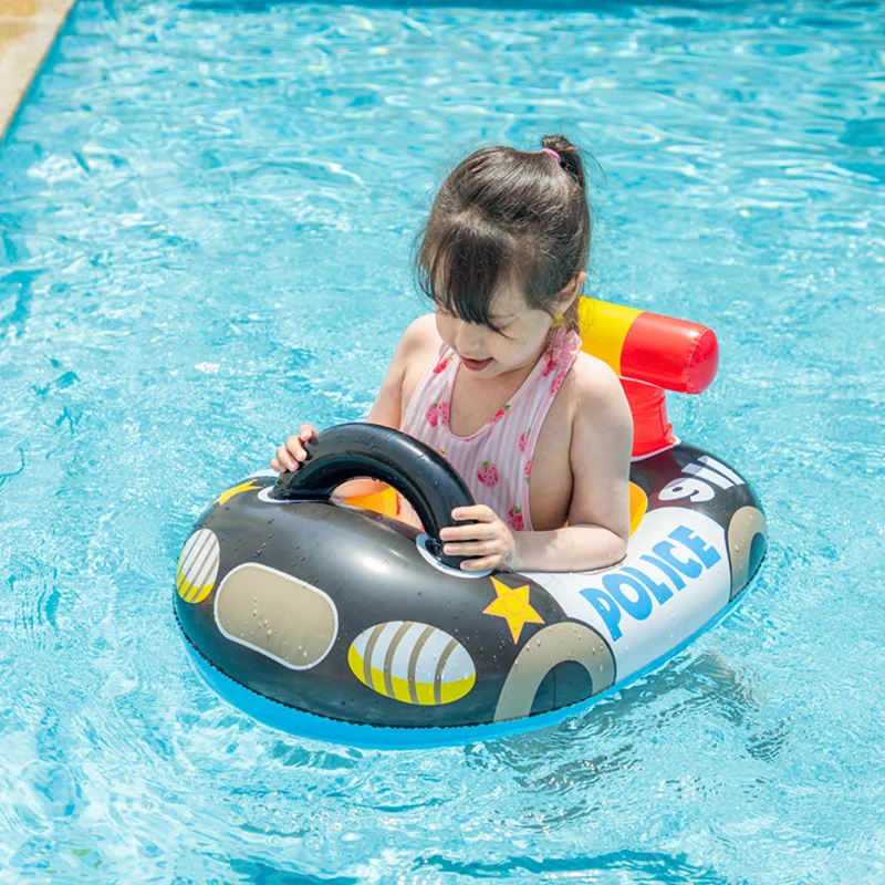 Baby Inflatable Swimming Pool Swimming Ring Sitting Floating Children Cartoon Police Car Swimming Ring with Seat Lifebuoy