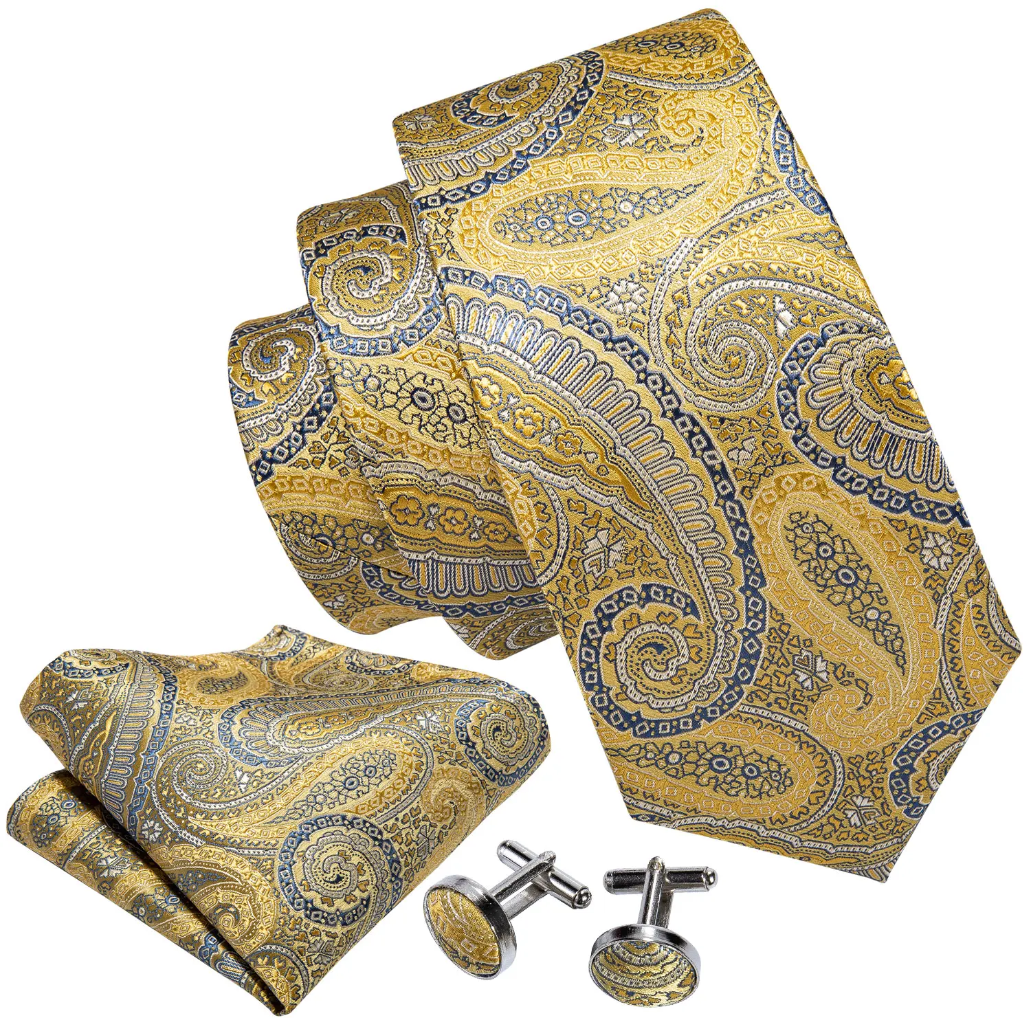 Erra. Wang-Ensemble de boutons de manchette Hanky pour hommes, Jacquard doré, Injaught, Jaune, Beige, Champagne, Cravate de la présidence, Mariage