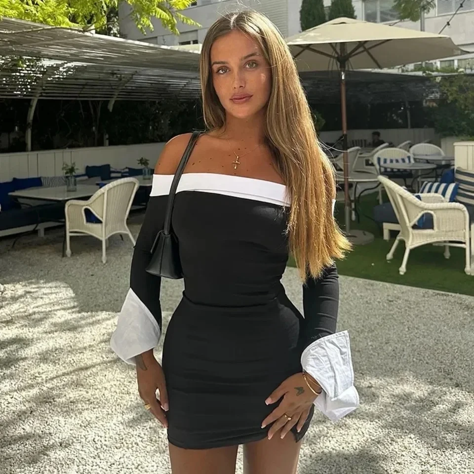 

One Shoulder Dress Women's Long Sleeved , Autumn and Winter New Style