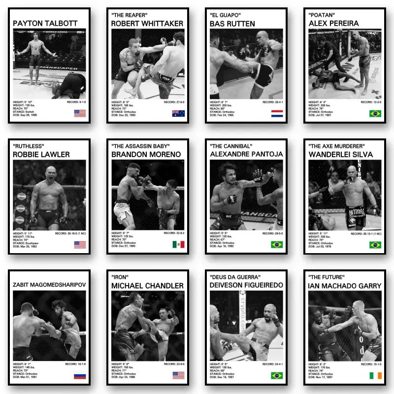 أسود أبيض الملاكمة أساطير قماش المشارك الملاكمة القتال قماش طباعة اللوحة جدار ديكور لصالة الألعاب الرياضية ديكور المنزل غير المؤطرة #2