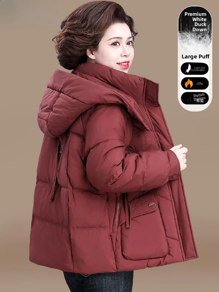 

Winter Thiened ort down Jaet Women's Faion Loose Fit Red Cotton Coat for Middle-Aged And ly People Korean Sle