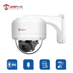 Anpviz-Câmara de Segurança Externa com Microfone Integrado, POE, IP, PTZ, Áudio, Proteção de Segurança, IV, 30m, 5MP, Zoom 12X, H.265
