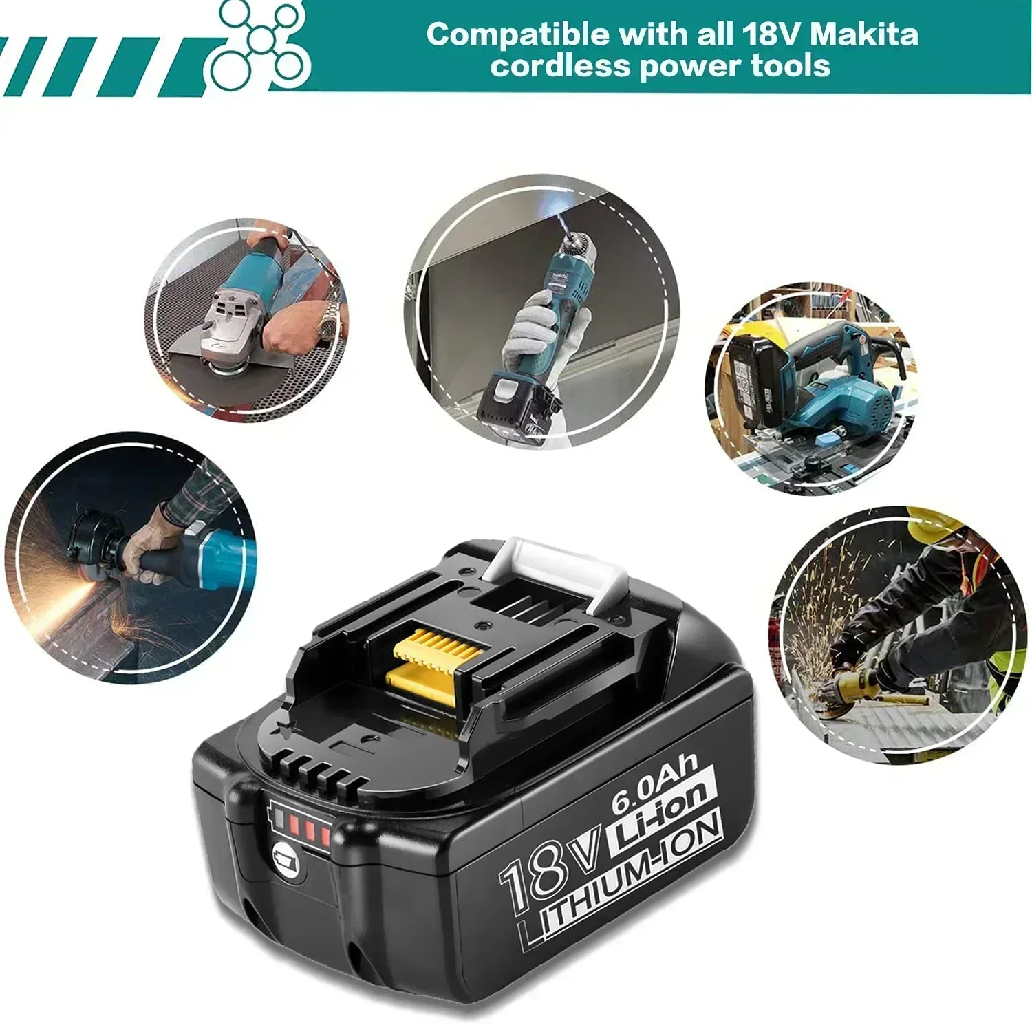 100% Original For Makita 18V 6000mAh Rechargeable Power Tools Battery with LED Li-ion Replacement LXT