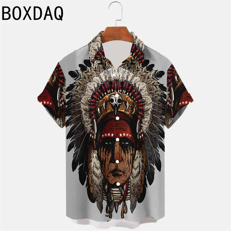 

Fun Indian Style Printed Shirts 3D Print Beach Shirts Summer Men Oversized Short Sleeve Casual Shirt Male Tops Blouse