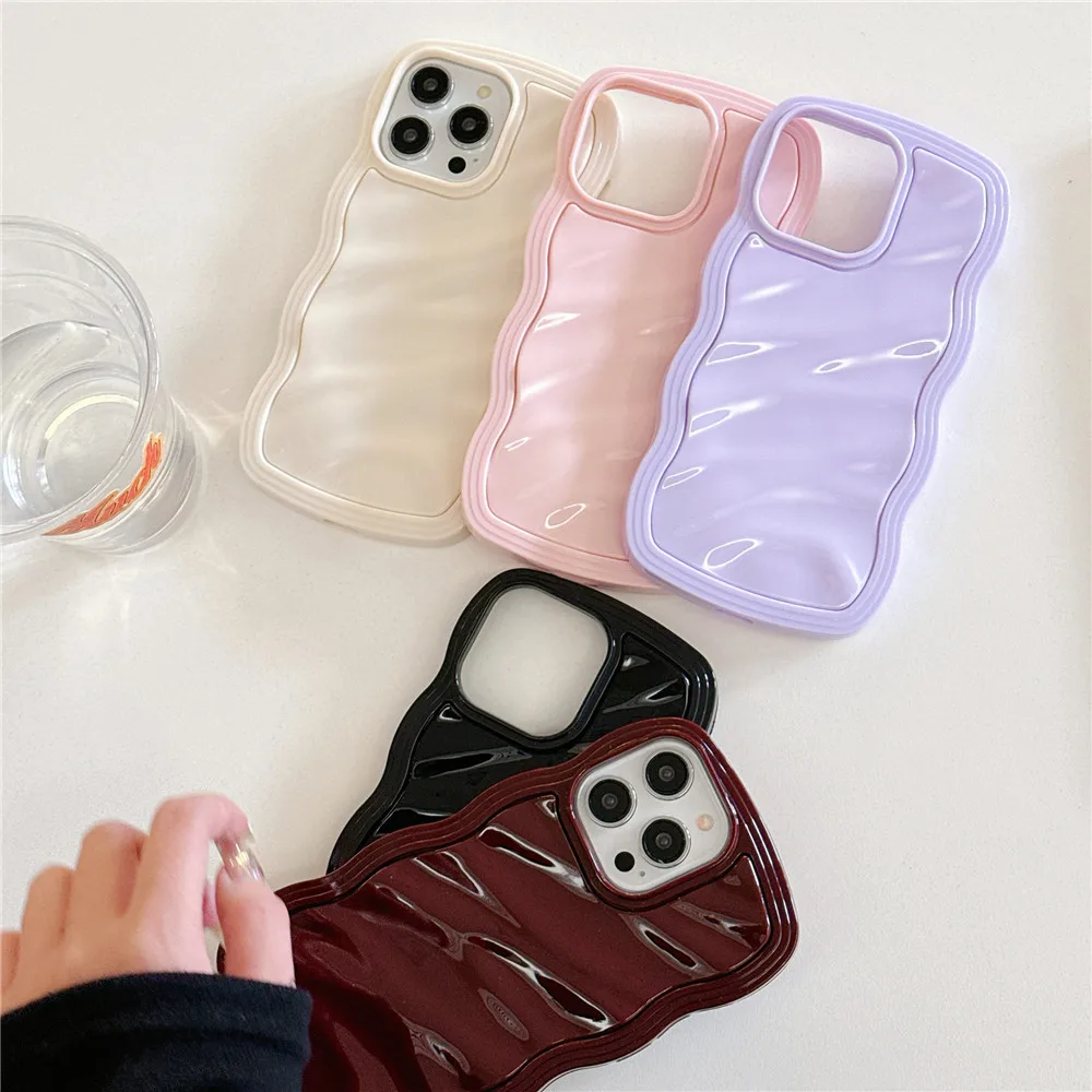 Lovebay Cute Candy Color Wave Edge Phone Case For iPhone 14 13 11 12 15 Pro Max Simple Shockproof Soft Back Bumper Cover Shell