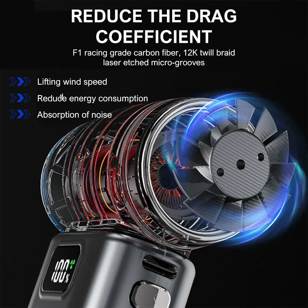 

130000RPM Mini Turbo Jet Fan LED Display 5 Speeds Adjustable Turbo Violent Blower Rechargeable with Light