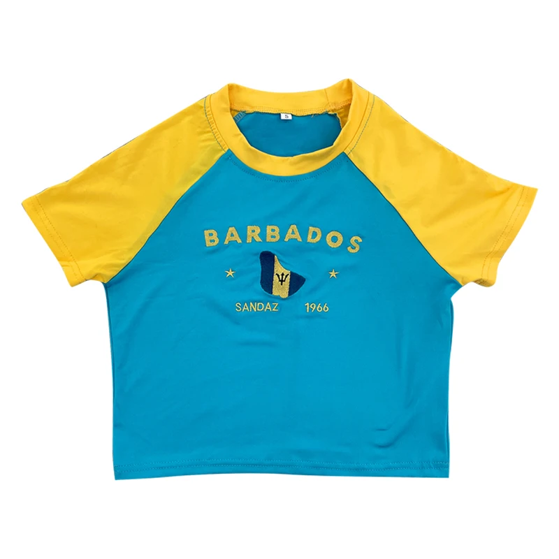 

BARBADOS Retro Letters Short Sleeve T-shirt Y2k Style Crop Top 2000s Navel Top Aesthetics Street Women's Short T-shirt Casual