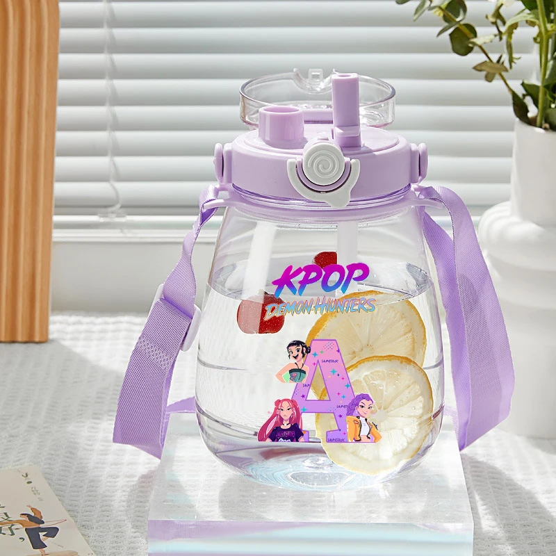 1300Ml K-pop Demon Hunters Big Belly Cup untuk Anak Laki-laki Perempuan Kartun Huruf Cetak Cangkir Air Siswa Botol Air Olahraga Portabel