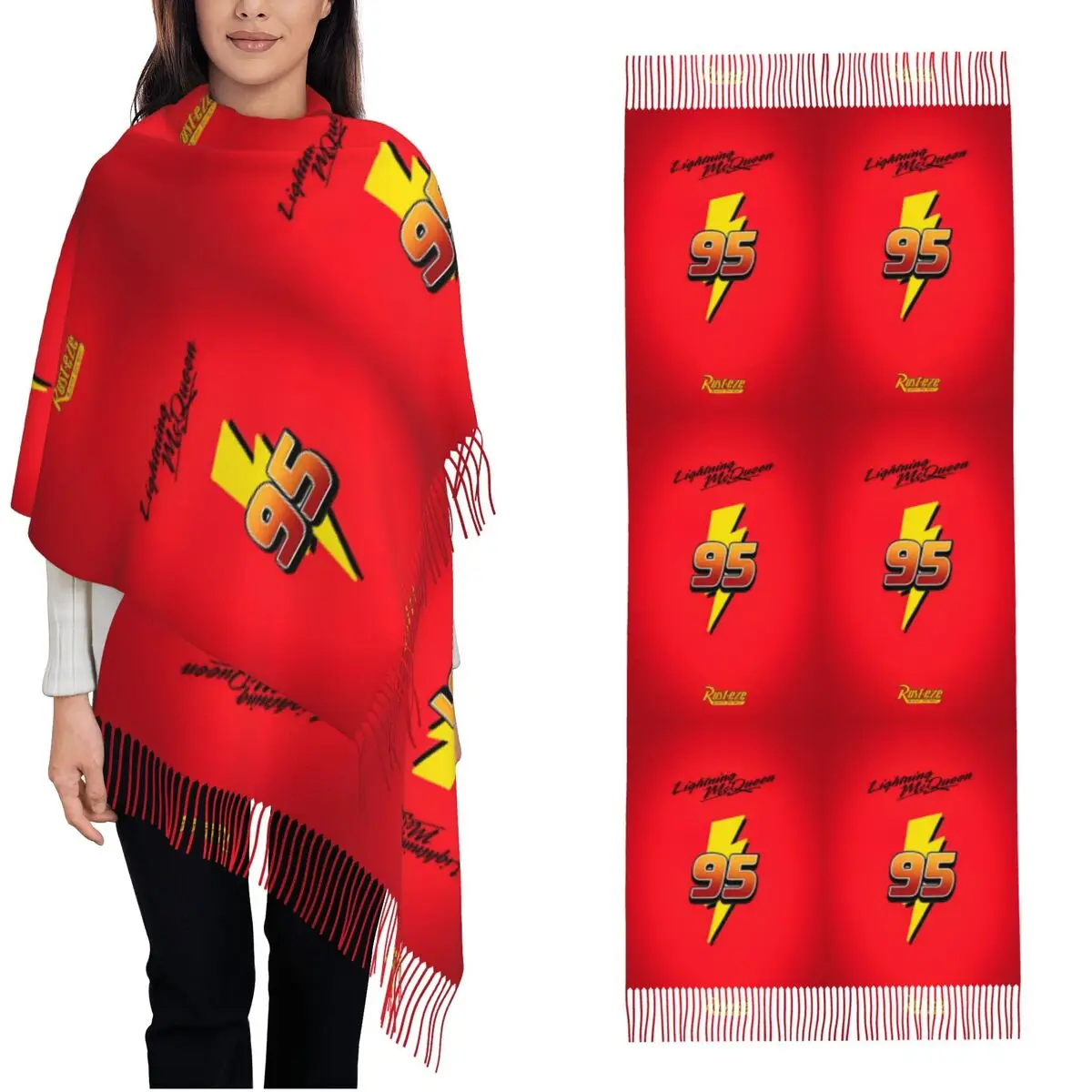 Womens Scarf with Tassel Lightning Mcqueen 95 Large Soft Warm Shawl Wrap Gifts Pashmina Scarves