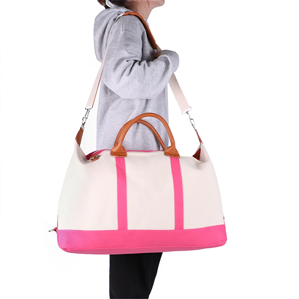 Bolsa de viaje a rayas de gran capacidad para mujer, bolsa de lona duradera, bolso de mano para viaje al aire libre