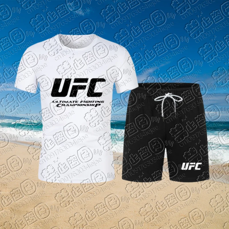 

Мужские летние новые шорты UFC с короткими рукавами и шортами из двух предметов, уличный повседневный спортивный модный комплект для борьбы
