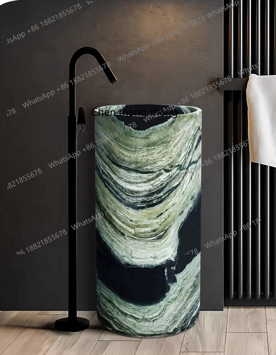 

cylindrical basin, natural marble, washbasin, hotel villa washbasin, integrated column