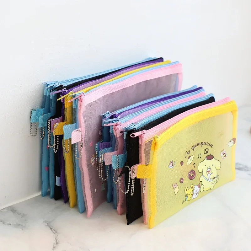 Sanrio Mesh Zipper Pouch Transparent Storage Bag Portable Girls Cosmetic Bag Student School Office Supplies Pencil Case