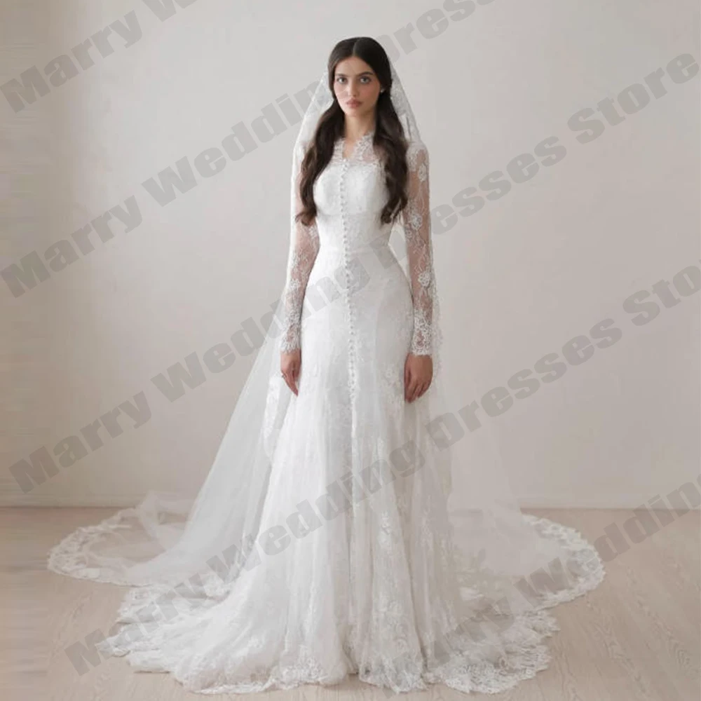 2026 Elegant Bohemian Women's Bridal Gown Long Sleeve Small V-neck Princess Lace Wedding Dresses Customized vestidos de novia