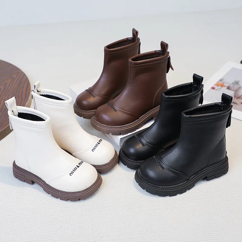 

Короткие сапоги для девочек, удобные детские одинарные сапоги, осень-зима 2023, новый стиль, модные бархатные теплые сапоги для девочек