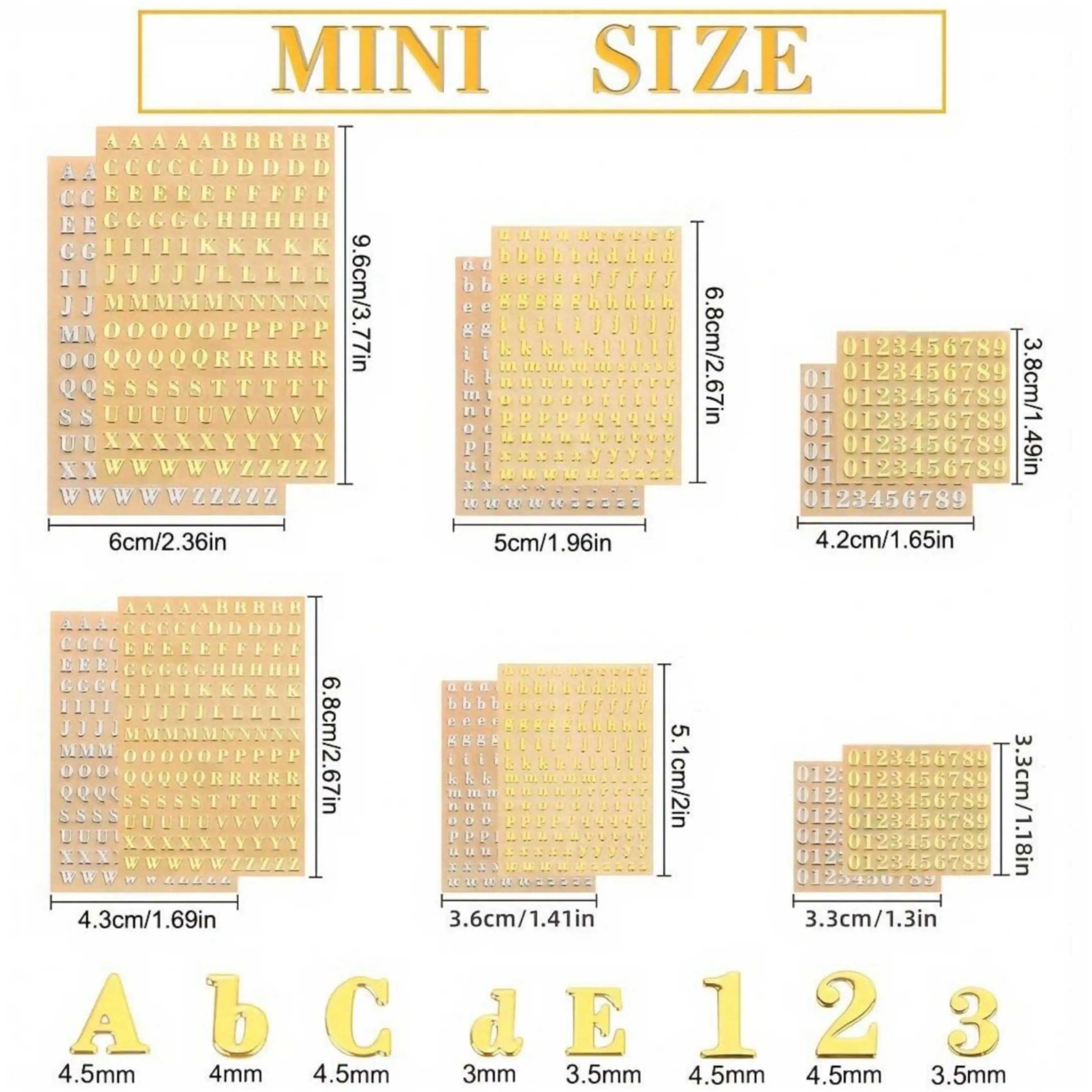 12 Letter Resin Stickers, Mini Letter and Number Stickers, Resin Supplies, for Epoxy Resin Casting Decoration, Alloy Self-Adhesive Letter Stickers, Glitter Gold and Silver 4.5mm 3mm view 3
