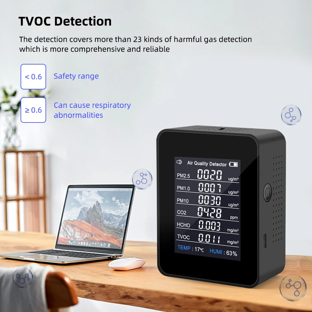 Imagem -04 - Yieryi-detector de Qualidade do ar para Casa Temperatura e Umidade Monitor Dióxido de Carbono Tester Pm2.5 Pm1.0 Pm10 Co2 Hcho Tvoc em 1