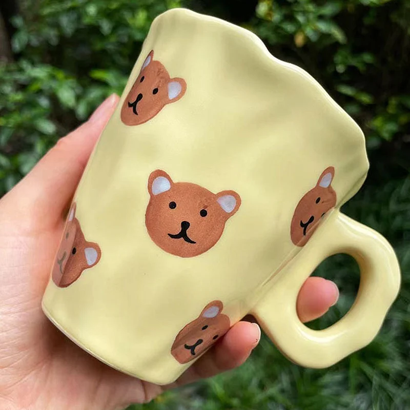 

250ML Hand Pinch Cup Cute Bear Coffee Milk Drinks Mug Creative Irregular Cloud Ceramic Couple Water Cup Breakfast Student Gift