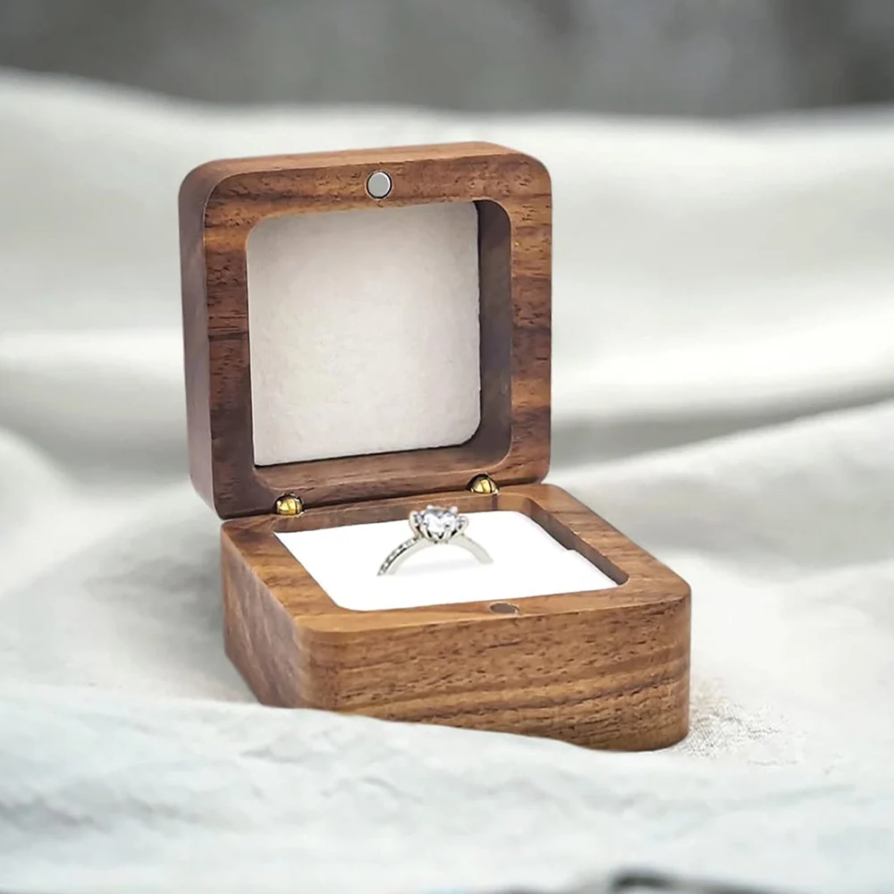 Personalized Wooden Square Wedding Ring Box Mini Engagement Retro Ring Holder Box For Ceremony Gift 2025 New Dropshipping