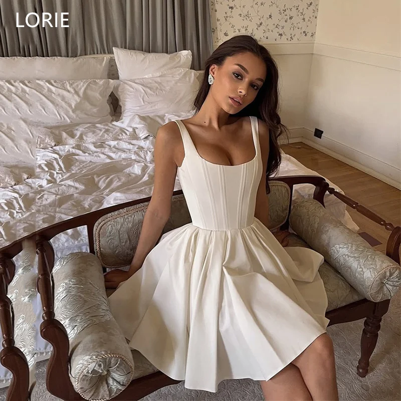 

LORIE A-Line Short Wedding Dresses Spaghetti Strap Pleat Mini Dress O-Neck Bride Prom Gown Backless 2025 Bridal Gowns Customized