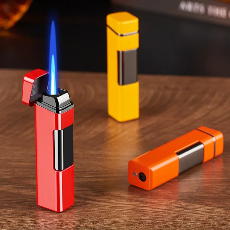 

Fashionable Windproof Blue Flame Torch Lighter Portable Inflatable Lighter Metal Direct Charge One Click Ignition Men's Gift