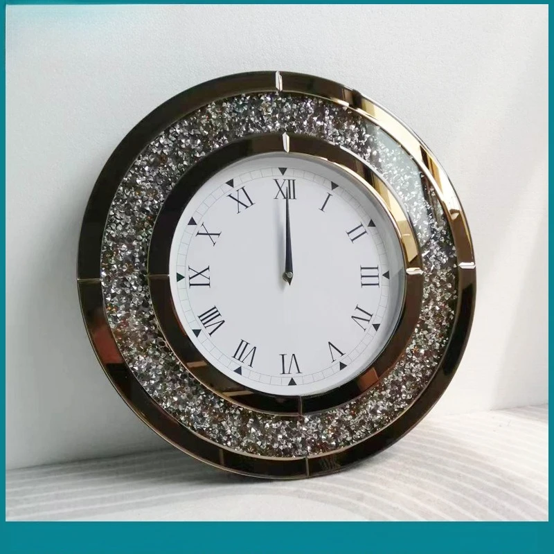 mirror wall clock, diamond European decoration, glass , bedroom entrance living room decoration