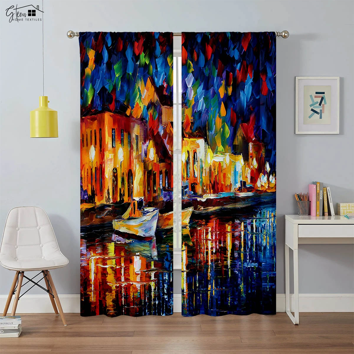 Art Oil Painting Printed Curtains American Retro Blackout Curtains Study Studio Living Room Bedroom Window Decoration Curtains