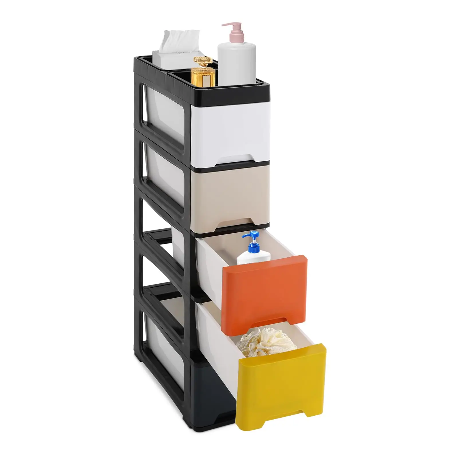 

5 层 Bathroom Storage Cabinet, Slim Plastic Bathroom Storage, Space-Saving Narrow Floor Standing Storage Cabinet with Rollers