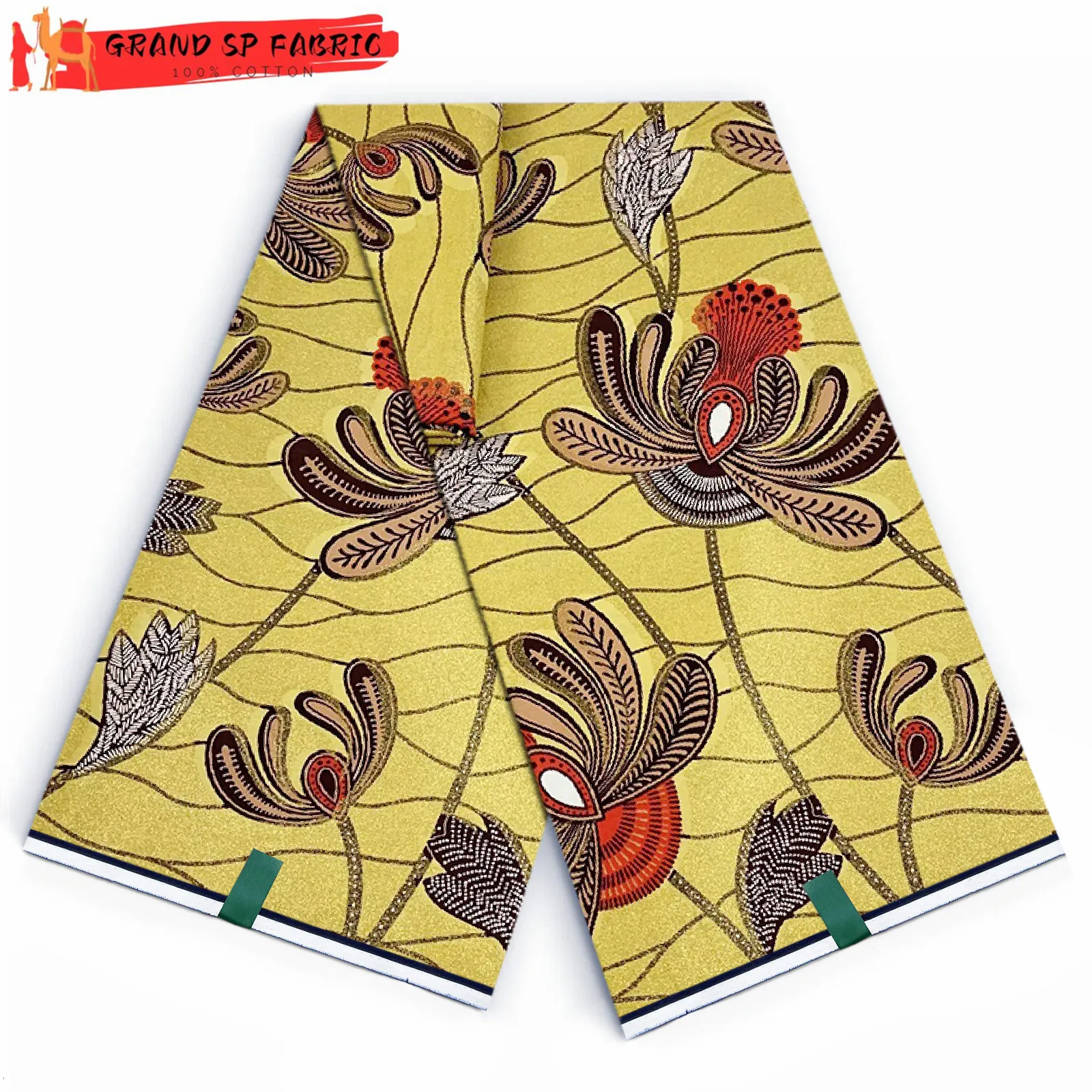 Grand Super African Wax Print Fabric for Sewing Ankara Fabric High Quality 100% Cotton Women's Fabric 6Yards VLS-3296