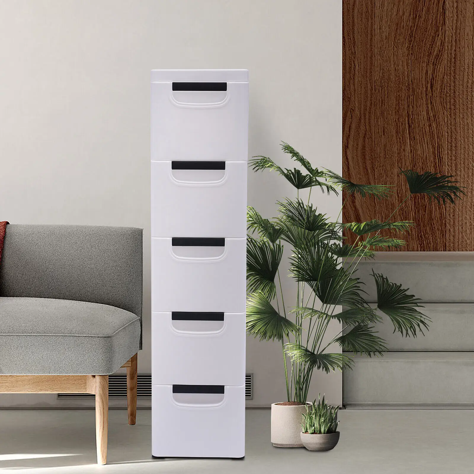 

Storage Organizer Case Bedroom Storage Cabinet for Bedroom Closet Movable Tall Dresser with 5 Drawers