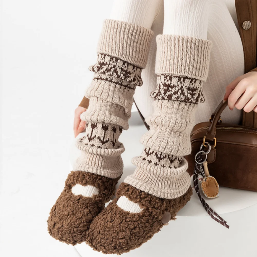 

Осенне-зимние теплые утолщенные гетры для женщин, вязаные морозостойкие носки в стиле ретро, чехлы для ног JK Lolita, вязаные носки для ботинок с ворсом