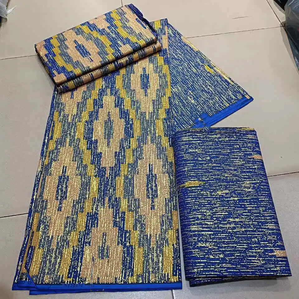 2024 2+4 Yards African Wax Fabric Gold Foil Sewing Material 6 Yards 100% Cotton High Quality For Dress Bag Ghana Hot Sales