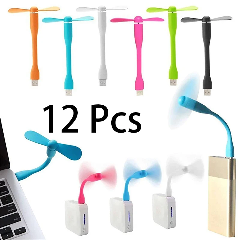 12Pcs Flexible Portable Mini USB Fan for Power Bank Notebook Computer Summer Travel Cooling Gadget Mobile Phone USB Fans