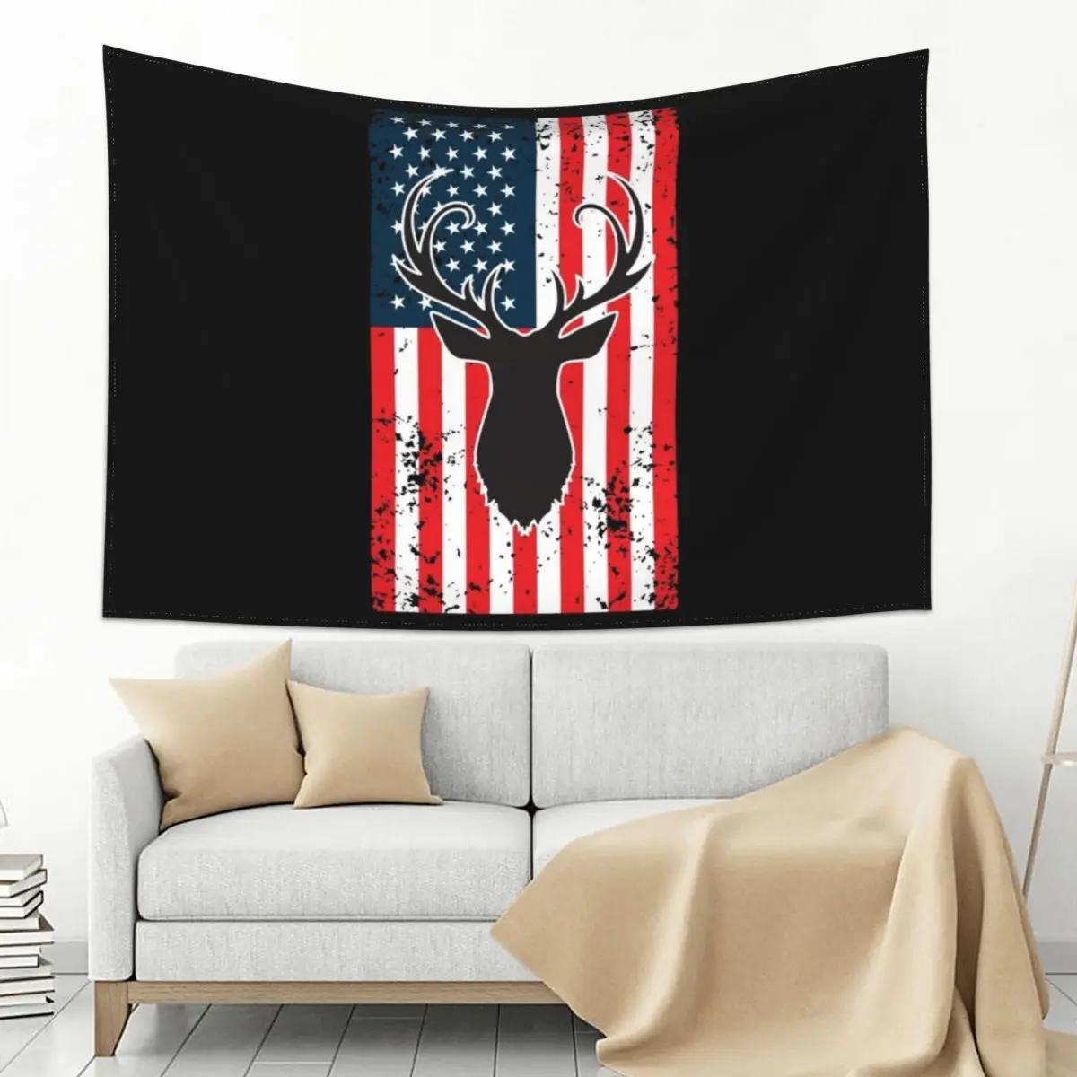 

American Flag Deer Hunting, American Deer Hunter, Deer Outfit Tapestry Wall Tapestries Things To The Room Tapestry