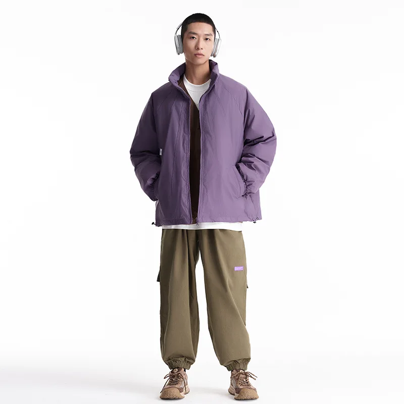 เสื้อแจ็คเก็ตพัฟเฟอร์ผู้ชายแบบคอตั้งสไตล์ญี่ปุ่น, เสื้อโค้ทผู้ชายแบบมินิมอล, เสื้อแจ็คเก็ตฤดูหนาวผู้ชายสีพื้นขนาดใหญ่